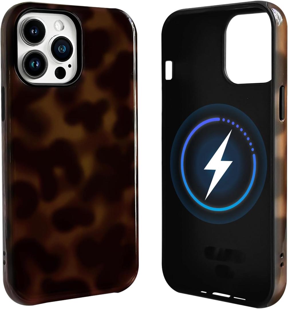 NITITOP Compatible with iPhone 13 Pro Max Case Magnetic Compatible with MagSafe Cute Leopard Amber Aesthetic Tortoise Design for Women Men Girls Soft TPU Shockproof Protective Cover - Brown