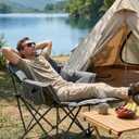 Upgrade Oversized Padded Comfy Camping Chair with Removable Leg Rest, Gray | Adjustable Cup Holder,Built-in Comfy Foam Armrest Supports,Heavy Duty Outdoor Round Folding Chair for Camping, Carry Bag