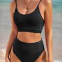 Herseas Womem 2 Piece High Waisted Bikini Sets Color Block Popular Swimsuits 2026 Summer Beach Swim Best Bathing Suits (Black, M)