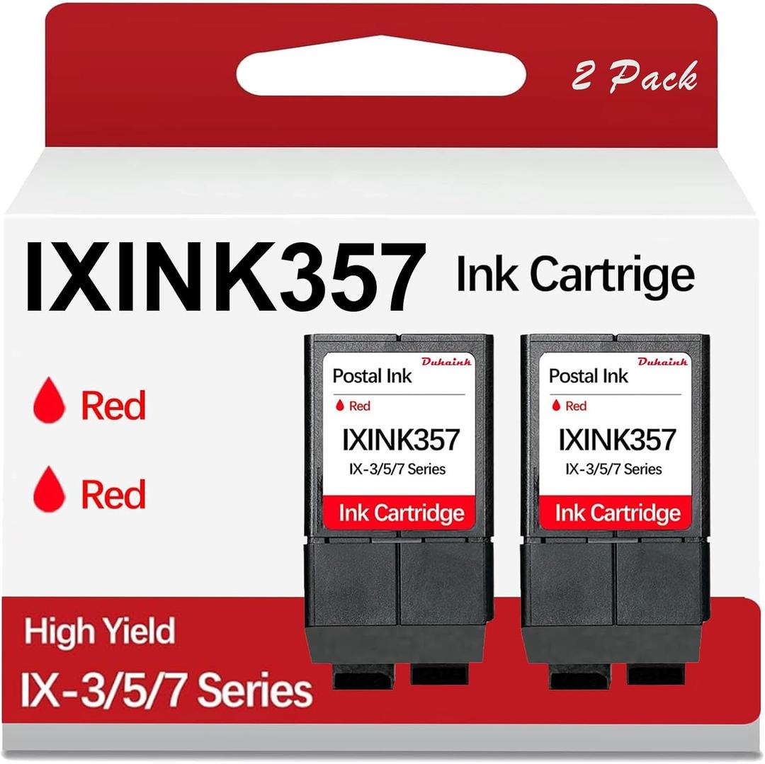 2 Pack IXINK357 Neopost Compatible Ink Cartridge Replacement for IX-3 IX-5 IX-7 Pro Series Mailing Systems Postage Meter Red Postage Ink
