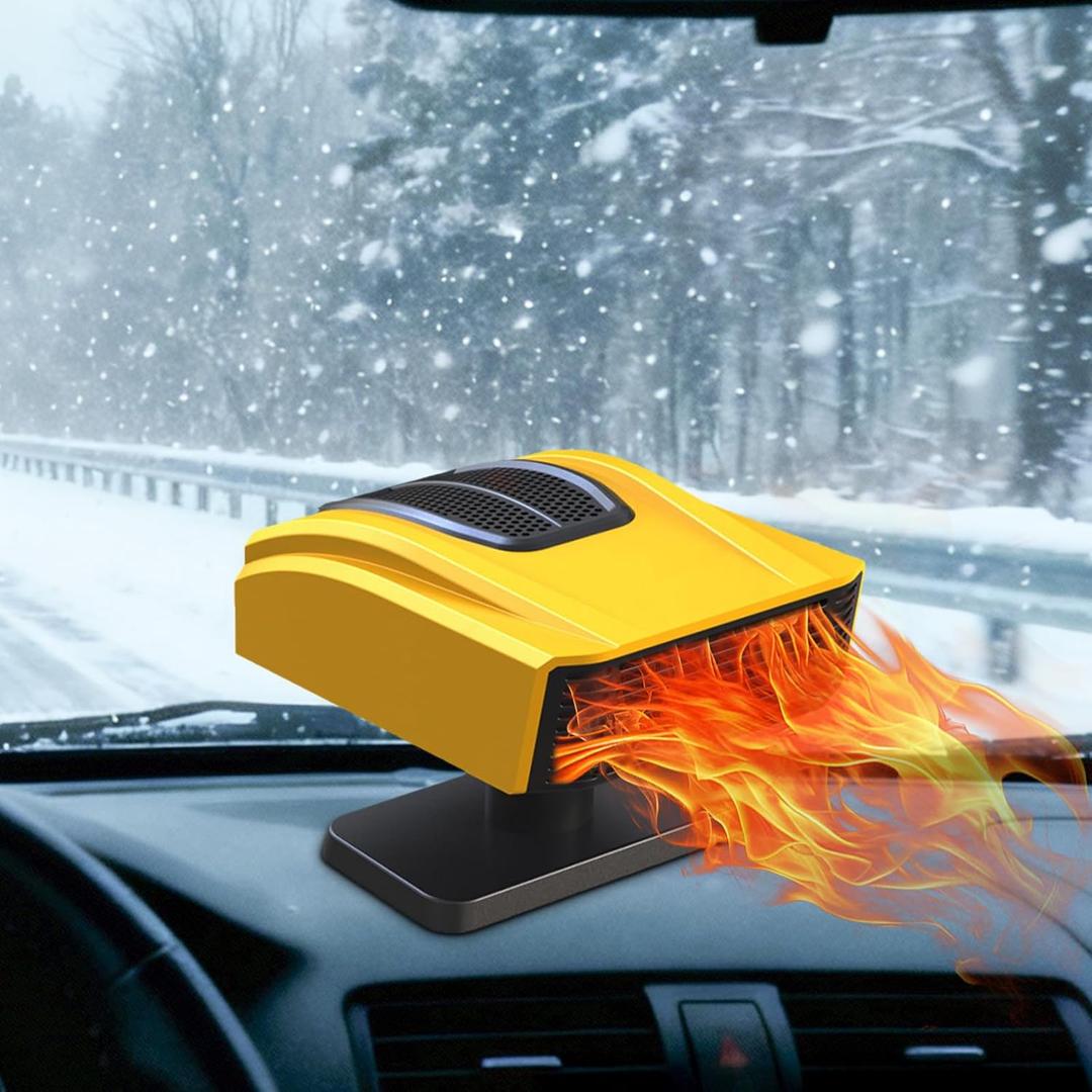 Car Heater,Portable Car Heater,12V Portable Windshield Defogger and Defroster2 in 1 Modes Fast Heating &Cooling Fanswith Cigarette Lighter Plug 360 Degree Rotary Base(Yellow)
