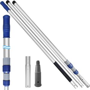 Poolvio 15FT Pool Pole, 3-Piece Telescopic Swimming Pool Cleaning Pole with Universal Threaded Tips, 2-in-1 Design for Skimmer Nets, Vacuum Heads, Brushes & Household Cleaning Tools