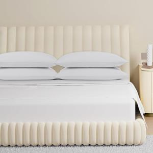 Carressa Linen 100% Egyptian Cotton King Size Sheets Set - 800 Series Tulips Collection Egyptian Cotton Sheets King Size (6 PC, Crisp White), 16" Deep Pocket Sateen Weave Luxury Bed Sheet