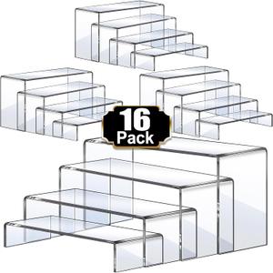 Aheroi Display Risers, 16 Pcs 4 Set(7L~8L~9L) Acrylic Riser Display Shelf, Clear Risers Display Stands, Rectangular Acrylic Risers for Decor Display, Cupcake Candy Shoe Showcase Stands