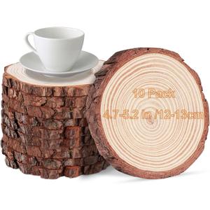 4.7-5.2 Inch Wood Slices, 10 Pcs Unfinished WoodCoasters, Wood Centerpieces for Tables, WoodCircles for Crafts, Rustic Wedding Decoration, Christmas Baby Shower