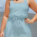 Yonique Plus Size Swimsuit Cover Up - Hollow Out Button Down Beach Coverups Spaghetti Strap Bathing Suit 2025 Summer Dress Light Blue 22W (Blue)