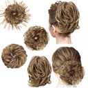 WILLBOND 4 Pcs Messy Hair Bun Hairpiece Tousled Updo for Women Hair Extensions Straight Short Ponytail Elastic Scrunchies Curly Hair Accessories (Brown mix Blond/12H24,Basic Style)