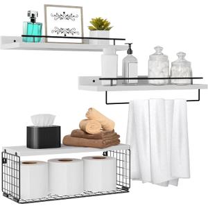 Floating Shelves for Wall, Wood Bookcases, Decor for Kitchen| Farmhouse| Bedroom| Laundry Room| Living Room| Bathroom, Hanging Storage - White