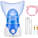 Face Steamer for Facial Deep Cleaning, Facial Steamer for Women, 2 Modes Nano Ionic Facial Steamer for Unclogs Pores, Hydrating, Blue(Include Blackhead Remover Kit, Brush, Headband)