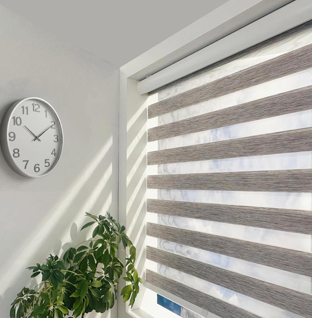 ShadesU Cordless Zebra Blinds Light Filtering Dual-Layer Window Shades for Privacy (Grey Color) (Maximum Height 72") (Width 59")