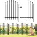 FOREHOGAR Metal Garden Fence with Gate 32 in H x 12 ft L, 1 Gate + 5 Panels Border Dog Fence Panels Animal Barrier, No Dig Garden Fencing for Yard Patio Flower Bed Lawn Outdoor, Arch Black