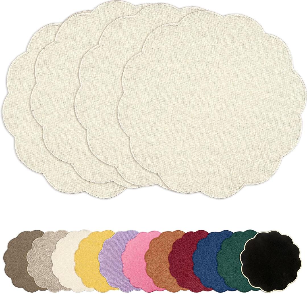 AHHFSMEI Round Faux Linen Placemats Set of 4 Heat Resistant Non-Slip Stain Proof Table Mats for Kitchen Dining Elegant Decor Place Mats (Beige,4), 15 inches