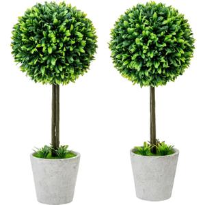 MyGift 15 Inch Artificial Boxwood Topiary Tree - 2 Pack Potted Faux Plant Balls in Gray Pulp Planter, Tabletop Home Decor