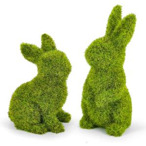 MicoSim Easter Bunny Decorations,Resin Moss Bunny Figurine,Garden Artificial Moss Rabbit Easter Décor Easter Party Favors Gifts(Medium, 2pcs)