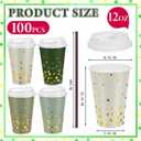 Jingmore 100 Set 12oz Green Gold Dot Paper Cup Sparkly Gold Foil Disposable Cups with Lids and Straws Green Gradient Cup for Hot Cold Coffee Juice for Wedding Bride Shower Party Supplies