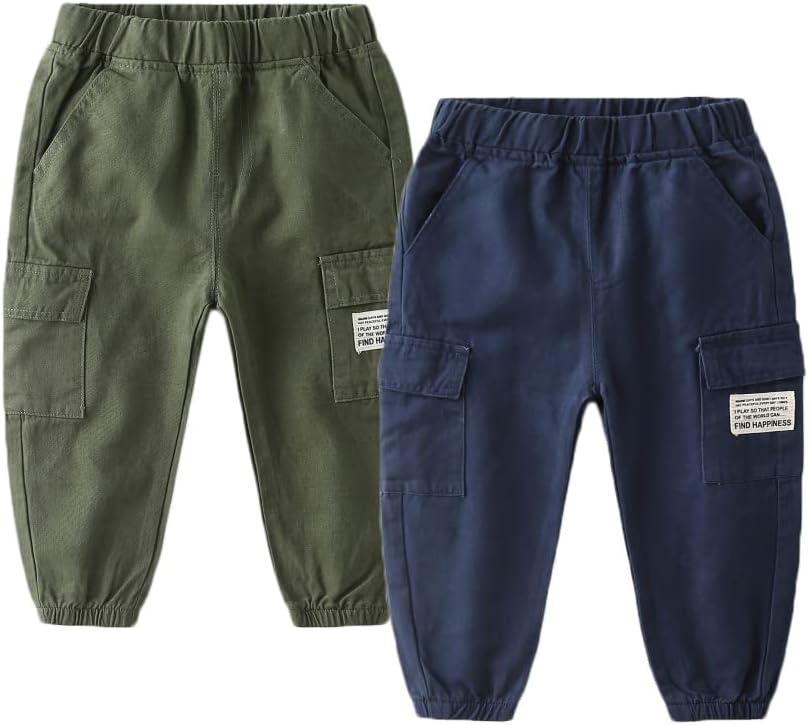 Feidoog Toddler Baby Boys 2/3 Pack Sweatpants Solid Cotton Elastic Waist Trousers Active Jogger Pants (Blue+Green)