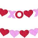 G2PLUS Valentines Day Banner, Glitter Red Pink Heart Party Banner, Pre-Strung XOXO Paper Bunting Flag Garlands for Valentines Day, Anniversary, Wedding, Home Decoration & Photo Backdrop