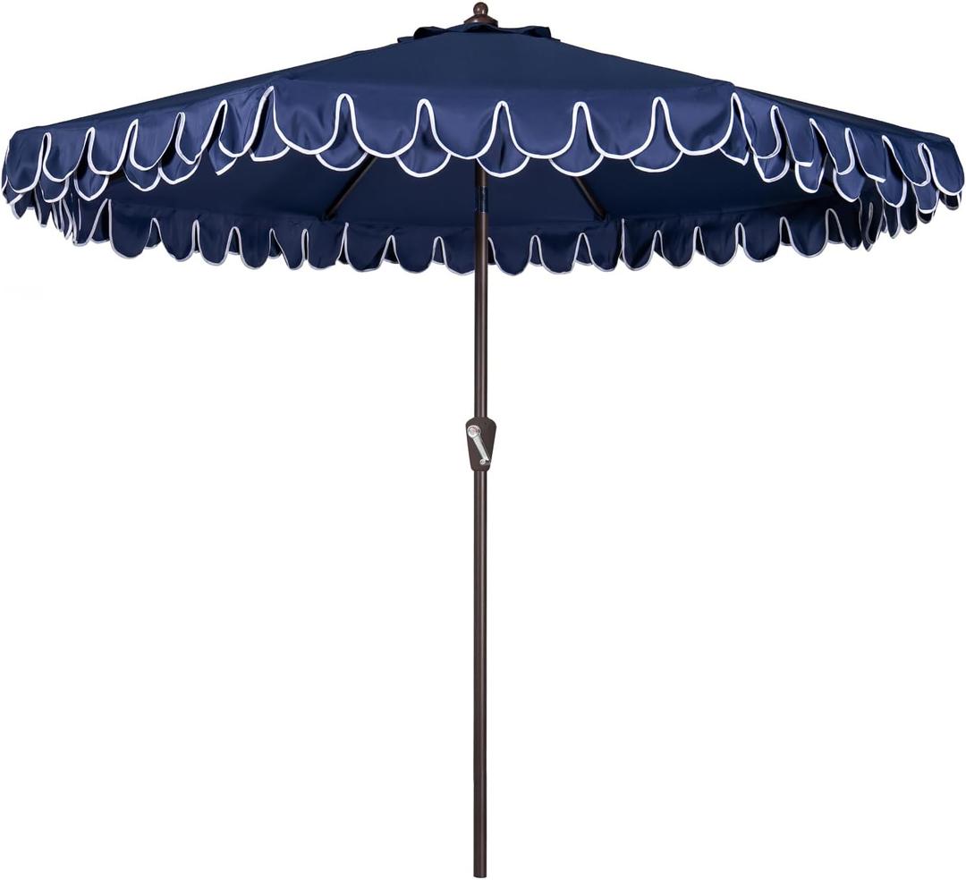 9Ft Elegant Valance Patio Umbrella, Outdoor Umbrellas for Patio with Auto-Tilt and Crank System, Table Umbrella for Outdoors, Poolside, Beach, Backyard, Navy Blue 