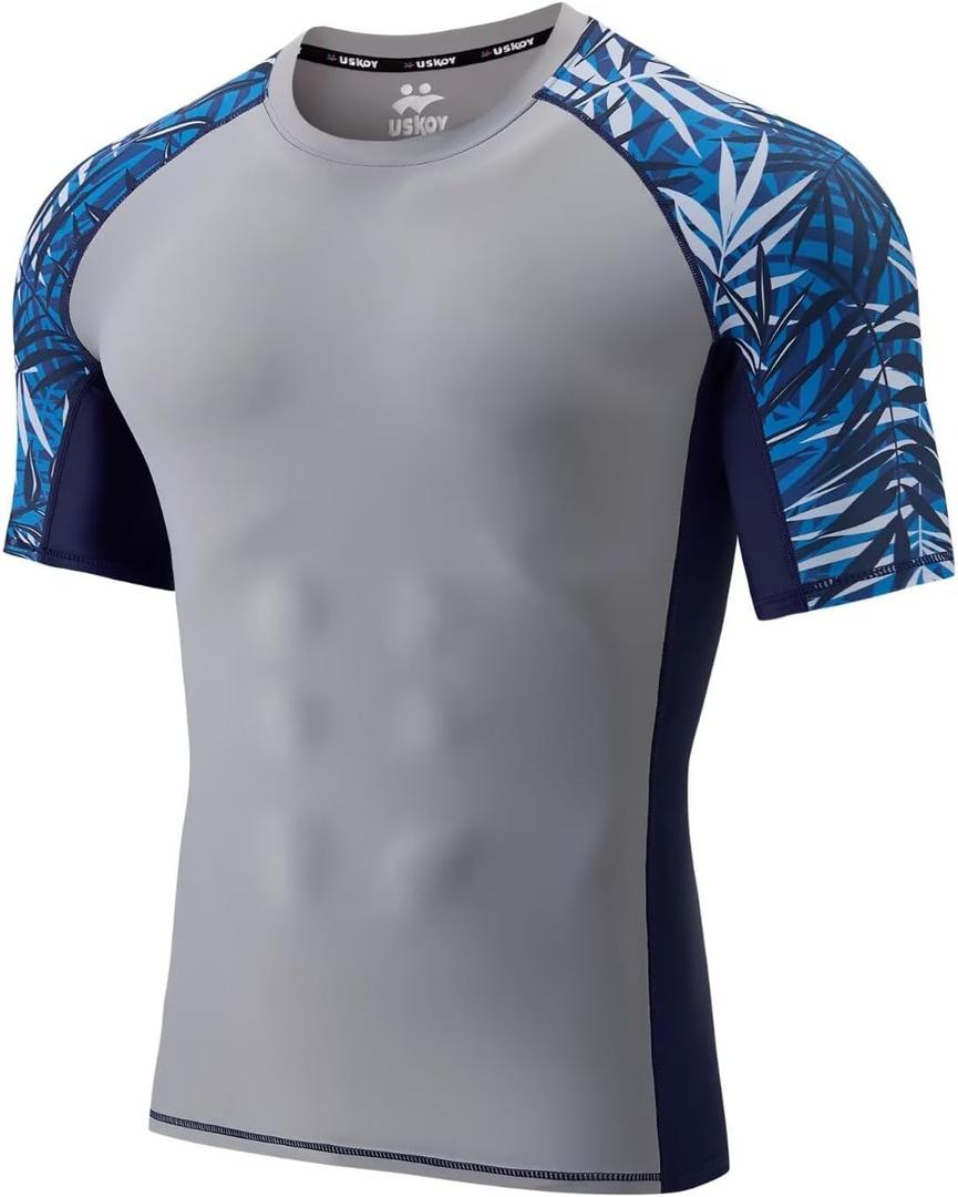 Men's Rash Guard T-Shirts UPF 50+ Baselayer Short Sleeve Skins Compression Performance Fit Tee (Gray, XXXL)