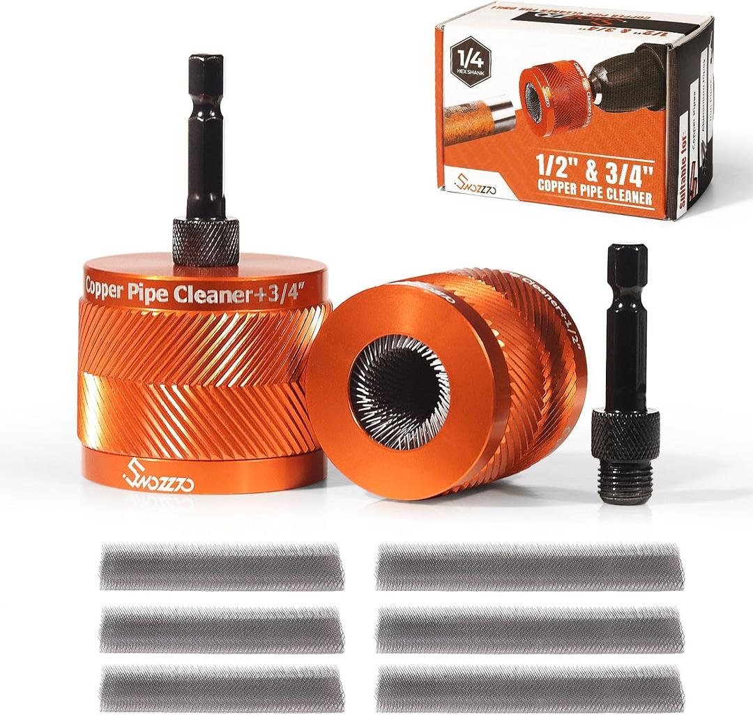 1/2" & 3/4" Metal Copper Pipe Cleaner Set,with 1/4 Hex Shank,Each Additional 2PCS Replaceable Blades are Provided,for Cleaning Rust, Stains, Paint on Copper Pipes and Various Metal Pipes