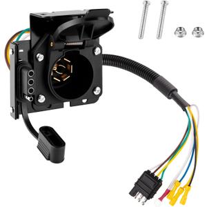Siziviki Universal 4-Way Flat to 7-Way RV Blade Adapter Kit, 7 Pin Trailer Light Connector and 4 Pin Trailer Wiring Harness with Safety Bracket, Compatible with RV, Truck