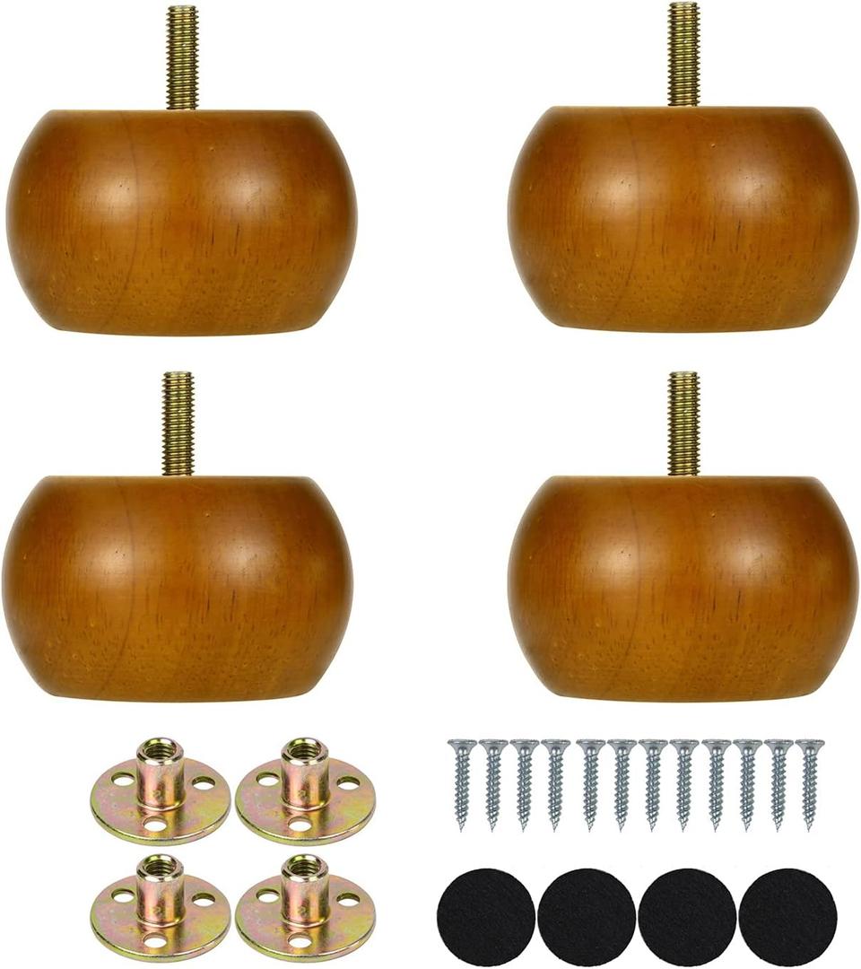 Michanco 2 Inch Bun Feet Walnut Mid-Century Furniture Legs Set of 4 for Couch Sofa Ottoman