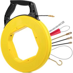 Electrical Fish Tape, 164FT 3.5mm Fish Tape Wire Puller, Fiberglass Fish Tape Cable Puller Kit Electrical Fish Tape PET Wire Pulling Tools- Cable Pulling Aid Including 5 Adapters