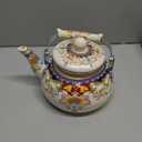 Floral Ceramic Enamel Teapot Tea Kettle for Stovetop,Large Porcelain Enameled Teakettle (white) (2.4L, white2), 2.5 Quarts