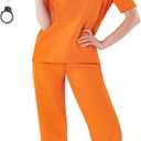fun shack Women's Prisoner Costume, Inmate Outfit for Women, Jail Costume for Halloween or Costume Parties (Large, Orange)