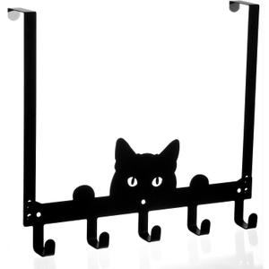 Moxweyeni Black Cat Over the Door Hooks Heavy Duty Organizer Rack for Towel Wall Mount Bathroom Decor Door Hanger Hooks for Hat Coat Cloth Keychain Bag