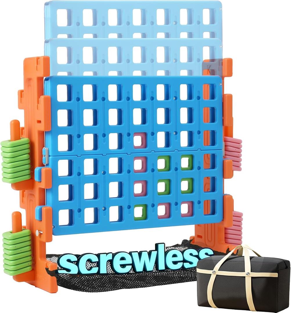 SDADI 'Click' Giant 4-in-a-Row Game Set with Block-Style Assembly, Adjustable Height 4-to-Score Connect Game, Portable Family Yard Game for Indoor & Outdoor Play, Blue Orange 