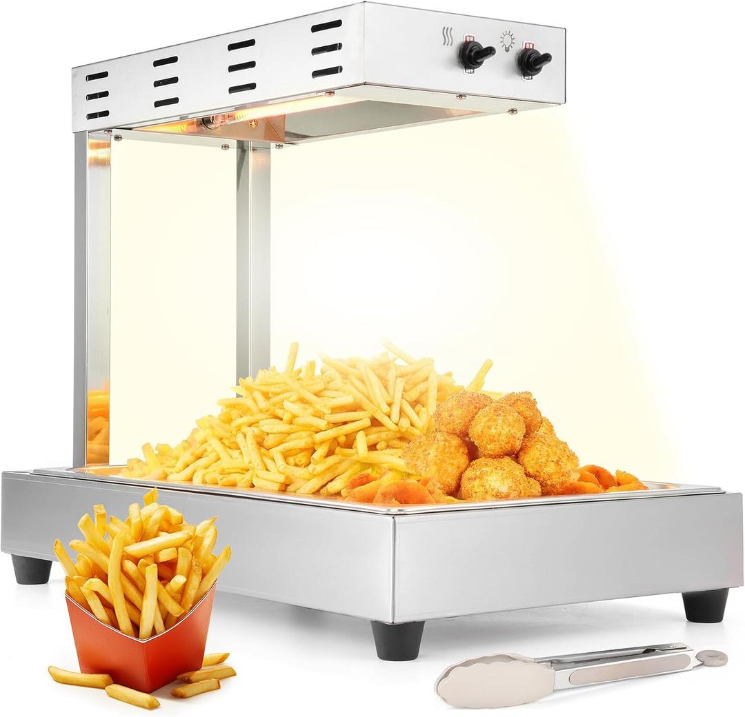Dyna-Living French Fry Warmer - French Fry Warmer Commercial 10L Countertop French Fries Heat Lamp Commercial Food Heat Lamp Fries Dump Station for Food Truck Chips Buffet Parties Restaurants 500W (10L Fixed Height)