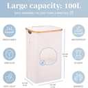 LONBET Laundry Basket with Lid, Made from Breathable Fabric | Aesthetic Clothes Hampers for Laundry with Side Handles & Sturdy Bamboo Frame (26 Gallons - Single, Beige)