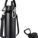 KXIAOCHEN Insulated Water Bottle, Stainless Steel Water Bottle, 2 Lids (Straw and Handle Lid),Wide Mouth Metal Water Bottles Keep Hot and Cold, Double Walled, Thermo Mug, Metal Canteen