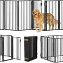 Metal Freestanding Dog Gates with Door for Outdoor Indoor,160'' Extra Wide 32'' Tall Free Standing Dog Gate for Doorways,Large Openings,Deck,Yard,Porch,Foldable Pet Fence(Black,8 Panels)