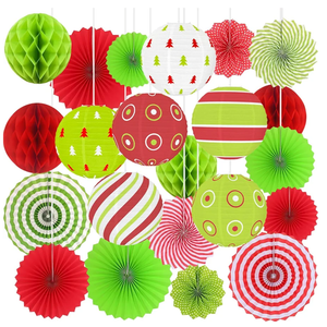 22 Pcs Paper Lanterns Set, Candy Cane & Peppermint Hanging Decorations Kit with Paper Fans and Honeycomb Balls, Red White Party Supplies for Home, Ceiling, Classroom, Holiday Decor