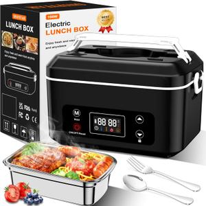 Cordless Electric Heated Lunch Box, Pro 24000mah Heated Lunch Box,Battery Powered, 1.2L Portable Food Heater-3D-5 Side Heating-Intelligent Temperature Control, Suitable For Trucks, Offices (Black/White)