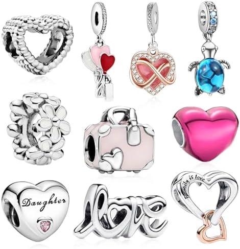 DATOUQI 6 Pack Silver Charms for Bracelets and Necklaces Charms for Women Pendant Beads Set