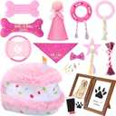 Gemscream 14 Pcs Dog Birthday Toy Gifts Dog Birthday Cake Puppy Interactive Squeak Toys Decorations for Small and Medium Dogs Supplies(Pink)