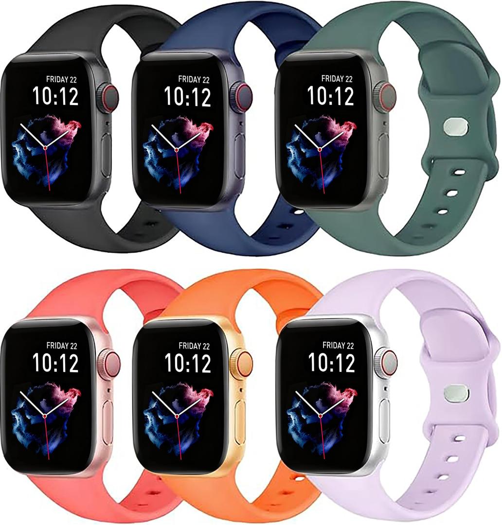 2 x 6 Pack Sport Bands Compatible with Apple Watch Band 38mm 40mm 41mm 42mm 44mm 45mm 49mm 46mm,Silicone Waterproof Strap Compatible with iWatch Apple Watch Series 10 9 Ultra 8 7 6 5 4 3 2 1 SE Women Men
