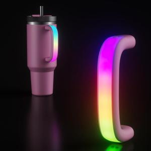 6 Colors LED Light-Up Tumbler Handle for Stanley 40oz/30oz, Comfortable Water Bottle Handle for Stanley Tumbler-Compatible with 40oz Stanley Cup Accessories, Use for Outdoor, Party, Home (Peony)