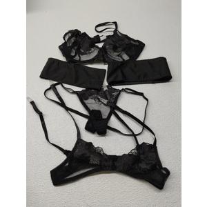 Sexy Bra Set Transparent See Through Bra and Panty Set with Garter Perspective Mesh Lingerie Set Ladies Underwear Set L
