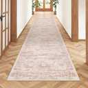 Rug Runners for Hallways Non Slip - 2x8 Runner Rug for Bedroom, Washable Runner with Rubber Backing, Soft Low-Pile Carpet for Kitchen, Laundry, Bathroom (2'x8', Pink/Ivory)