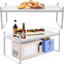 Adjustable Kitchen Shelf Organizer 9", (2 Pack) Heavy-Duty Cabinet Shelves for Countertop, Pantry & Microwave, Expandable Space-Saving Storage Rack with Non-Slip Pads, White
