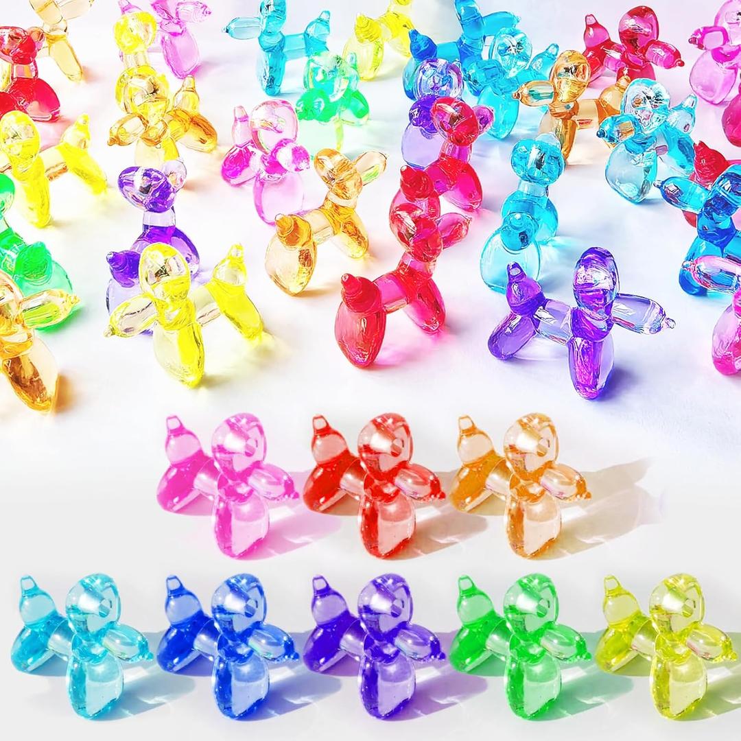 70 Pcs Mini Resin Balloon Dog Figurine to Hide Small Acrylic Bulk Balloon Animal Toys Crafts 8 Color Mixed with Holes for Party Favors Statue Decor Charm Keychain (Colour Mixture)