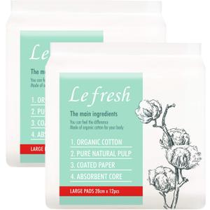 Lefresh Organic Cotton Cover Pads with Wings (Wings, Large (24 Count)