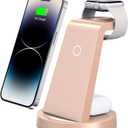 3 in 1 Charging Station for iPhone, Wireless Charger for iPhone 16e 16 15 14 13 12 11 X Pro Max & Apple Watch - Charging Stand Dock for AirPods (Rose)