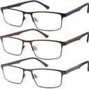 READITEASY 3 Pack Reading Glasses Men 1.0 Blue Light Blocking, Readers Men with Spring Hinge Reduce Eyestrain/UV/Dryness, Mens Reading Glasses 1.0+
