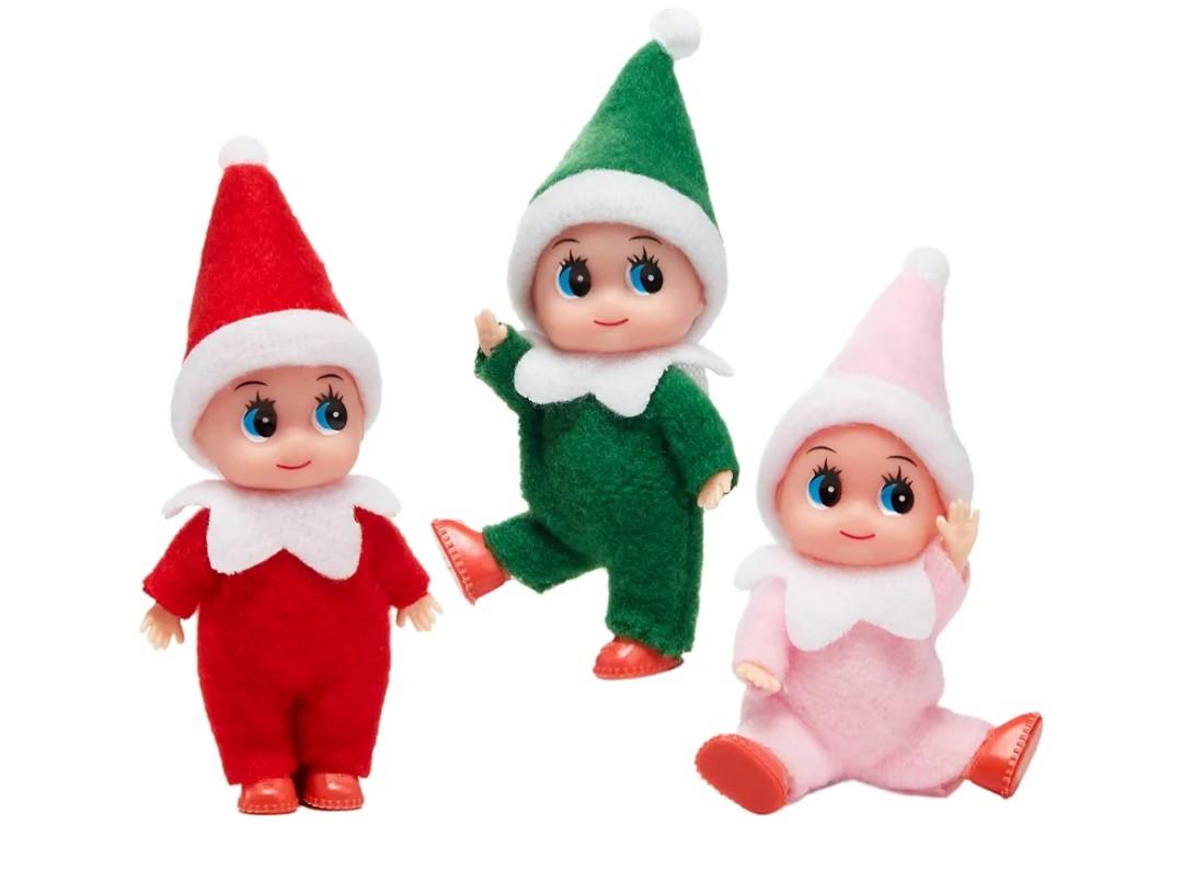 JOYIN Christmas 3PCS Tiny Elf Doll Christmas with 1 red,1 Green and 1 Pink elf Doll,Holiday Decoration Accessories Tiny Gift for Girls Boys Kids Adults