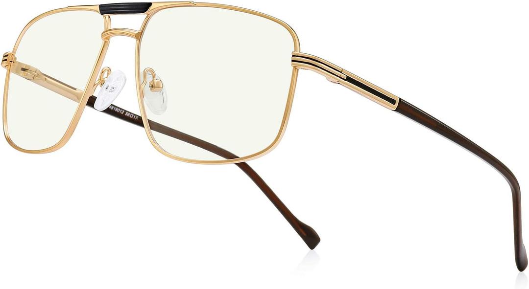Reading Glasses for Men Square Double Bridge Blue Light Blocking Computer Readers 1.5x Gold